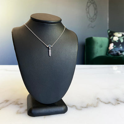 Montana Blue Sapphire and Diamond Necktie Pendant in 10K White Gold