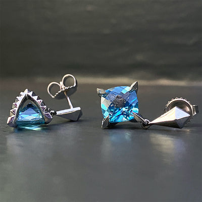 ‘Tender Love’ Drop Earrings with Cushion Cut Blue Topaz in 14K White Gold