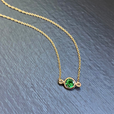 Tsavorite Garnet Floating Pendant in 14K Yellow Gold