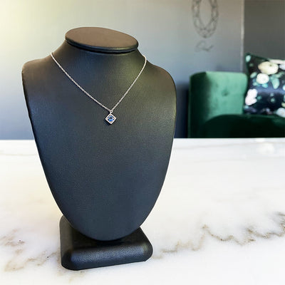 Montana Blue Sapphire Vintage Pillow Pendant with Milgrain in 10K White Gold