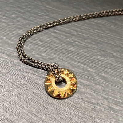 ‘Tender Love’ 14K Yellow Gold Pendant with Oxidized Silver Chain