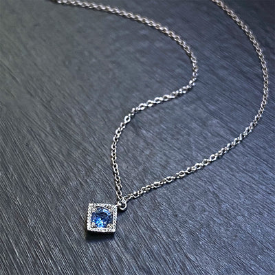 Montana Blue Sapphire Vintage Pillow Pendant with Milgrain in 10K White Gold