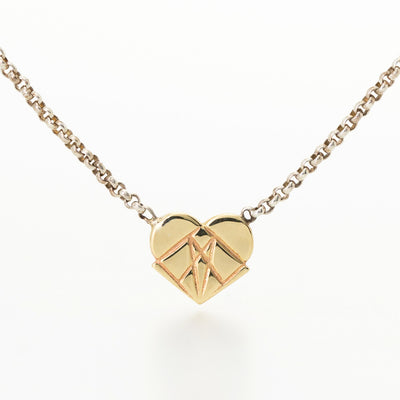 Modern Love 14K Yellow Gold Floating Heart Pendant with Sterling Silver Chain