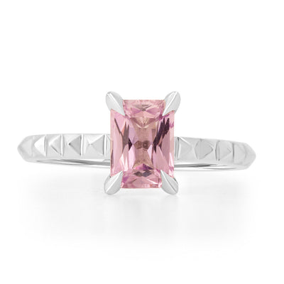 ‘Tender Love’ Engagement Ring with Emerald Cut Pink Sapphire in 14K White Gold