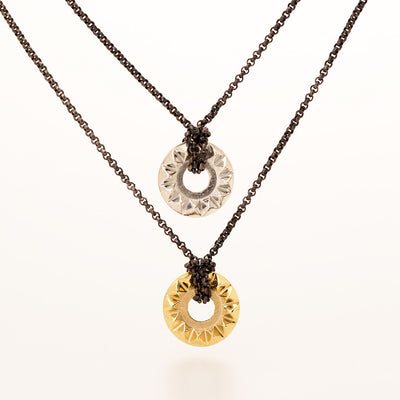 ‘Tender Love’ 14K Yellow Gold Pendant with Oxidized Silver Chain