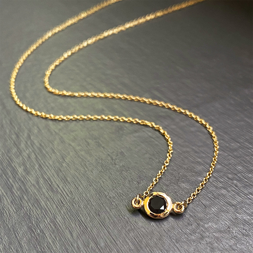 Black Diamond Floating Pendant in 14K Yellow Gold