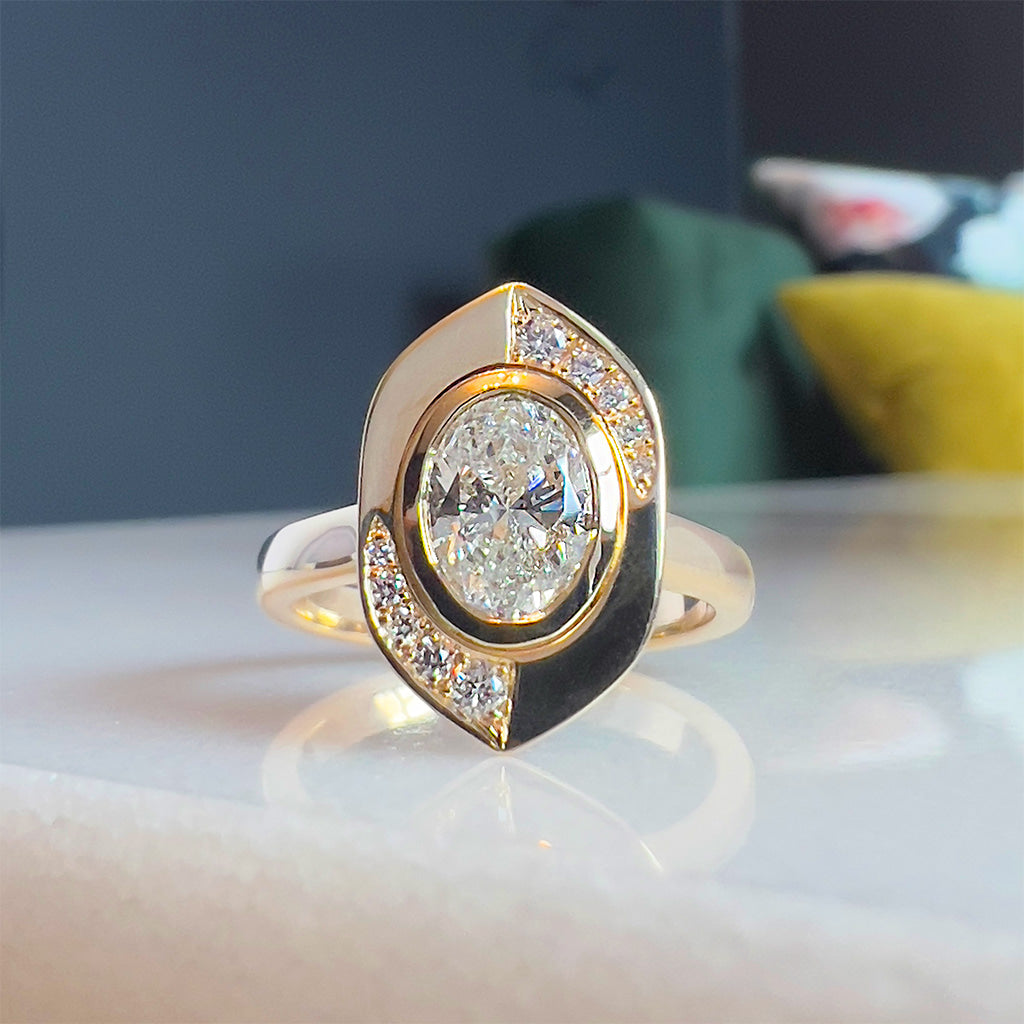 ‘Eclipse’ Oval Diamond Ring in 14K Yellow Gold