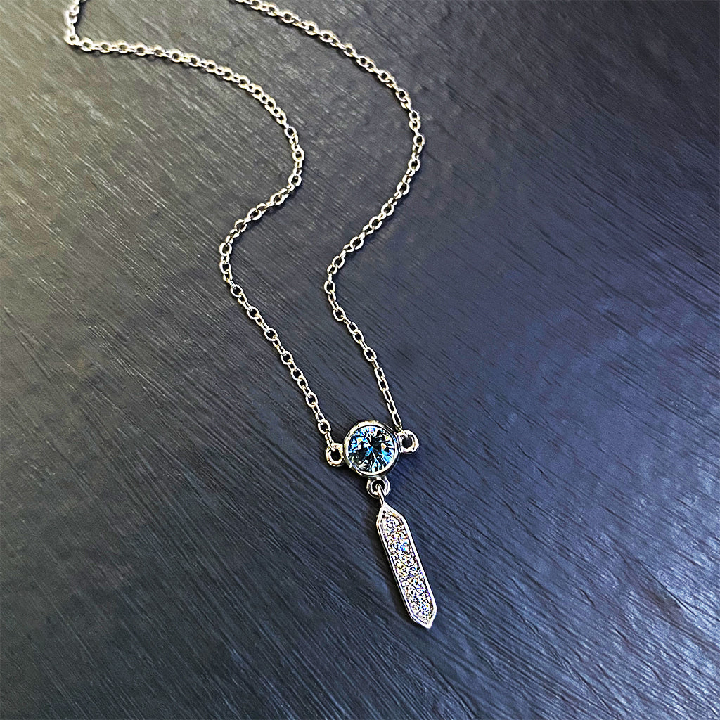 Montana Blue Sapphire and Diamond Necktie Pendant in 10K White Gold