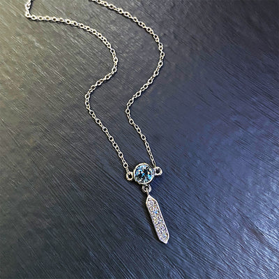 Montana Blue Sapphire and Diamond Necktie Pendant in 10K White Gold