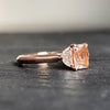 'Peachy Keen' 14K rose gold knife edge shank, 1.19ct peach sapphire and 0.25TCW Half moon diamond ring. Size 6.5