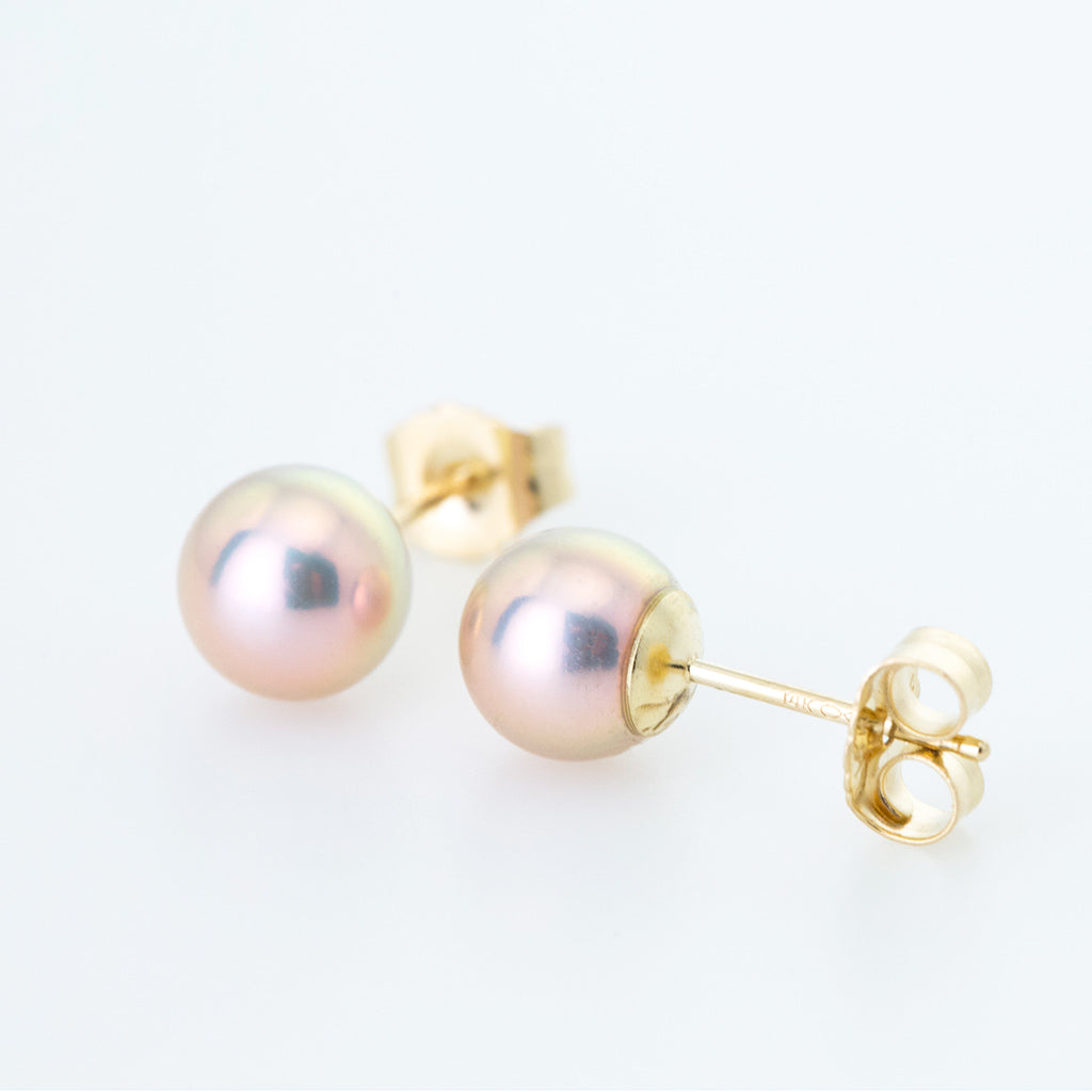 Pink Classic 6mm Freshwater Pearl Studs in 14K Yellow Gold