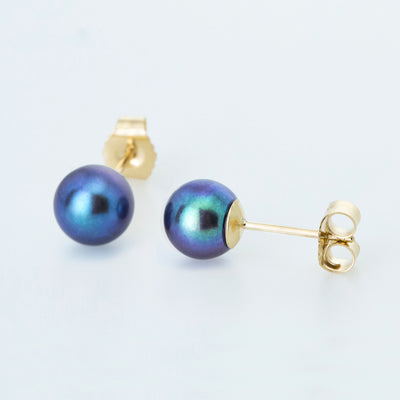 Black Classic 6mm Freshwater Pearl Studs in 14K Yellow Gold