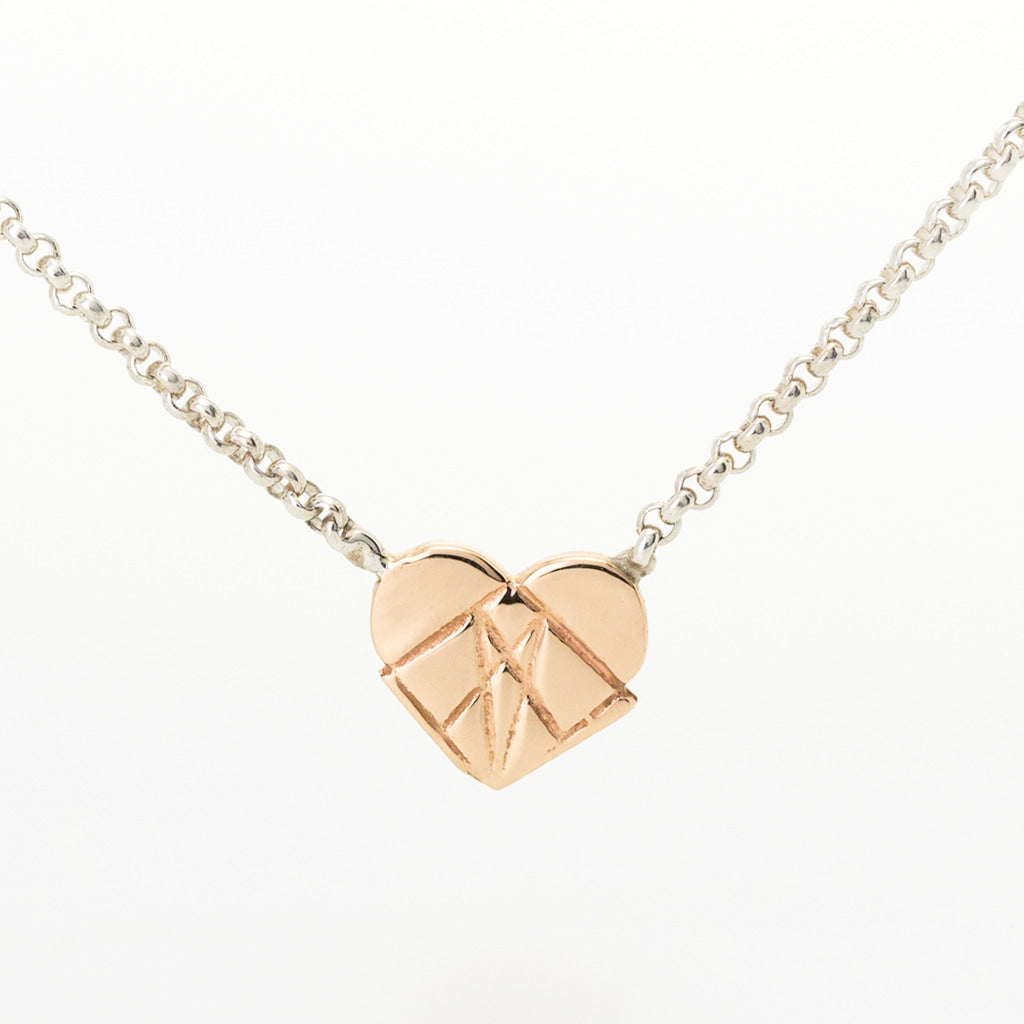 Modern Love 14K Rose Gold Floating Heart Pendant with Sterling Silver Chain