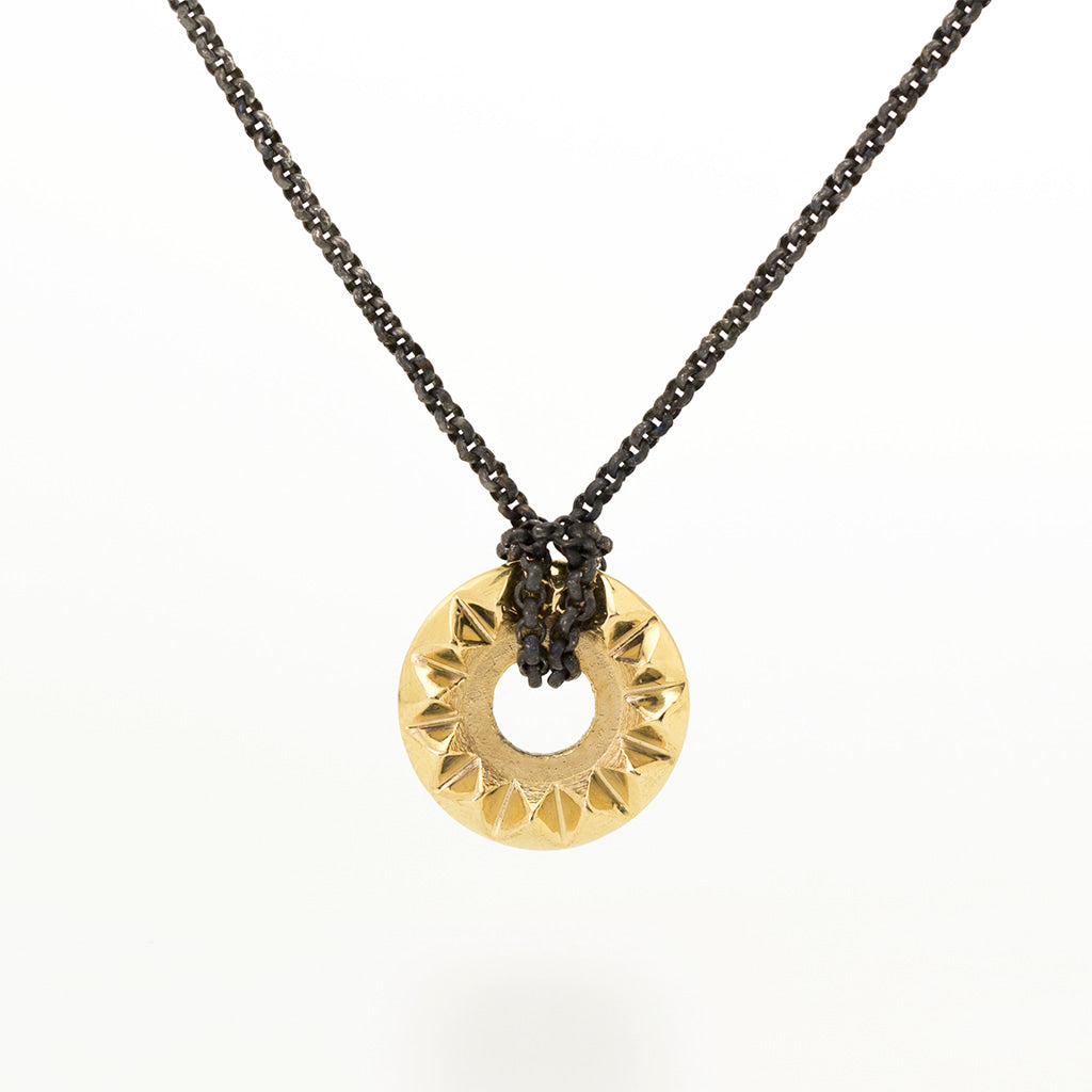 ‘Tender Love’ 14K Yellow Gold Pendant with Oxidized Silver Chain